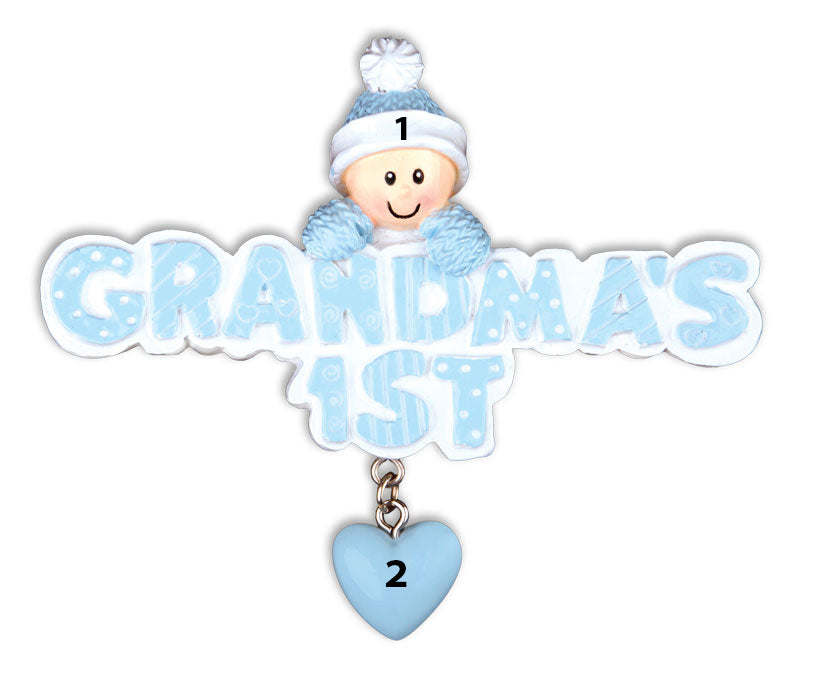 Baby Ornament, Blue Grandma's 1st Christmas with Heart (1726898536561)