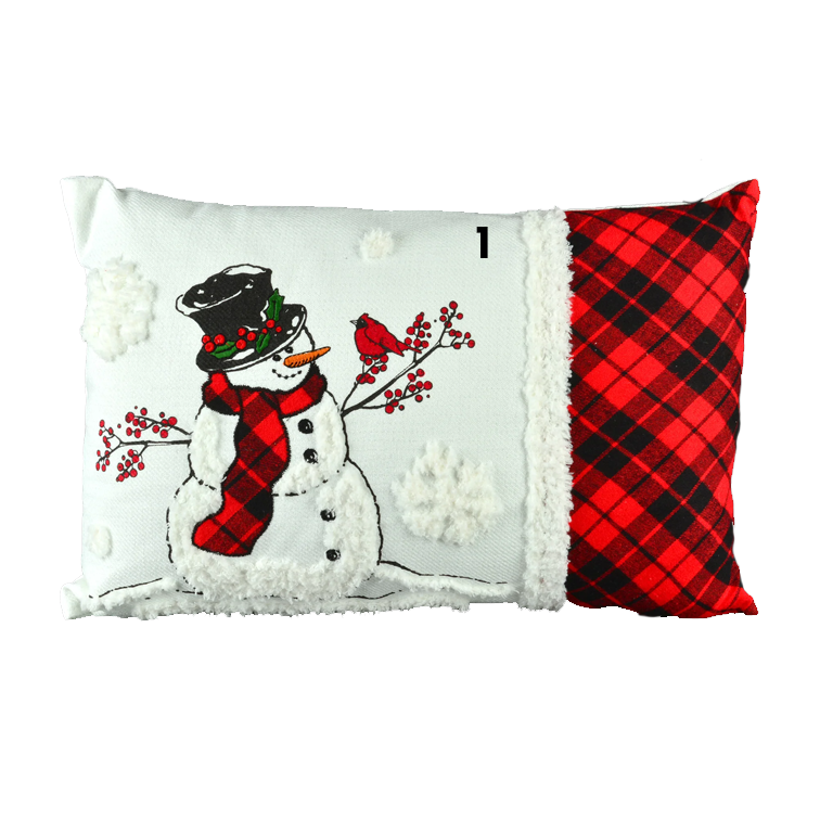 Snowman with Plaid Scarf Pillow