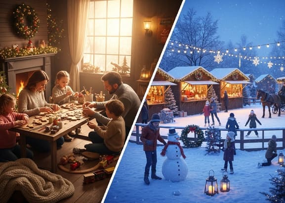 Indoor vs outdoor Christmas events for families with festive activities for kids