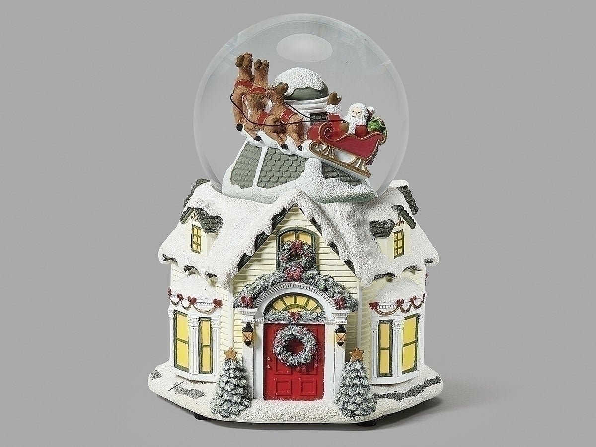 Snow Globe - Santa with Sleigh on top of a white house