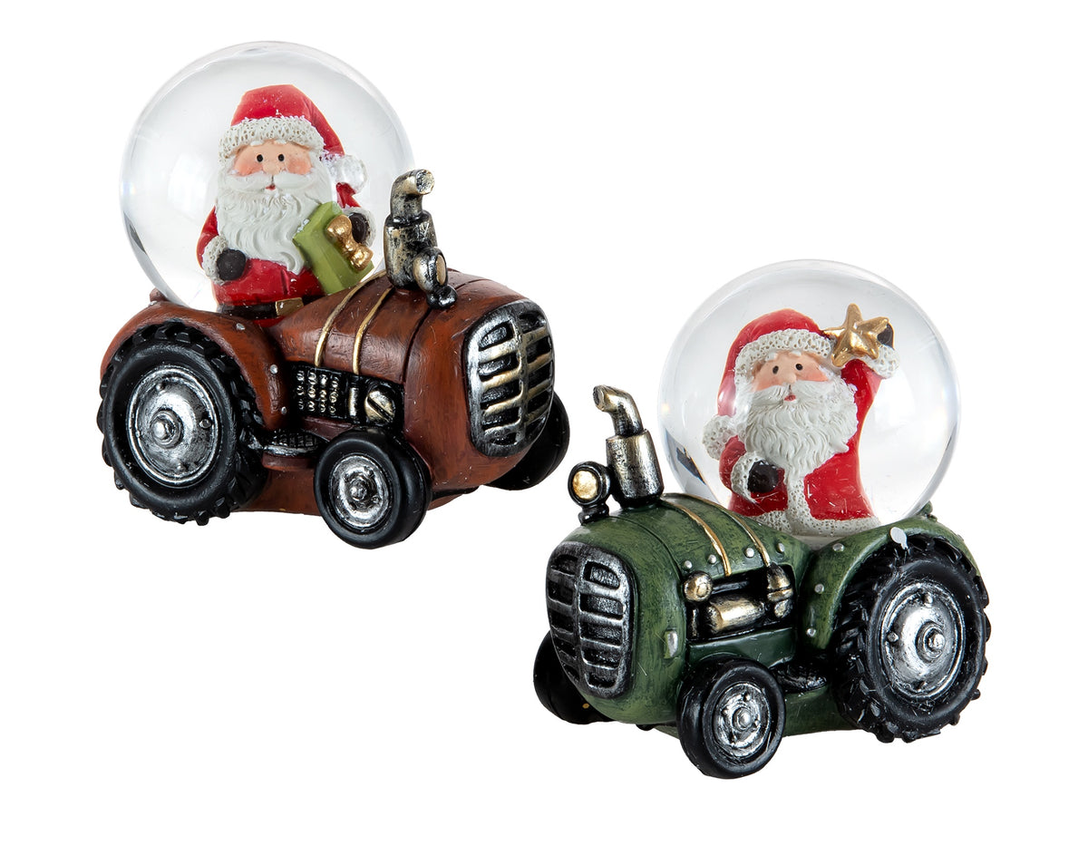 Santa's Merry Tractor Ride — Snow Globe