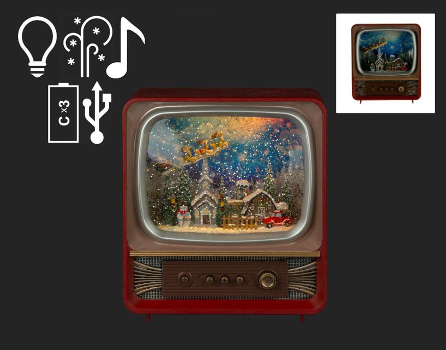 Retro TV Lantern, Christmas town, Red Truck