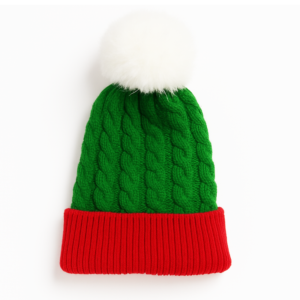 Knitted Red and Green Christmas Hat