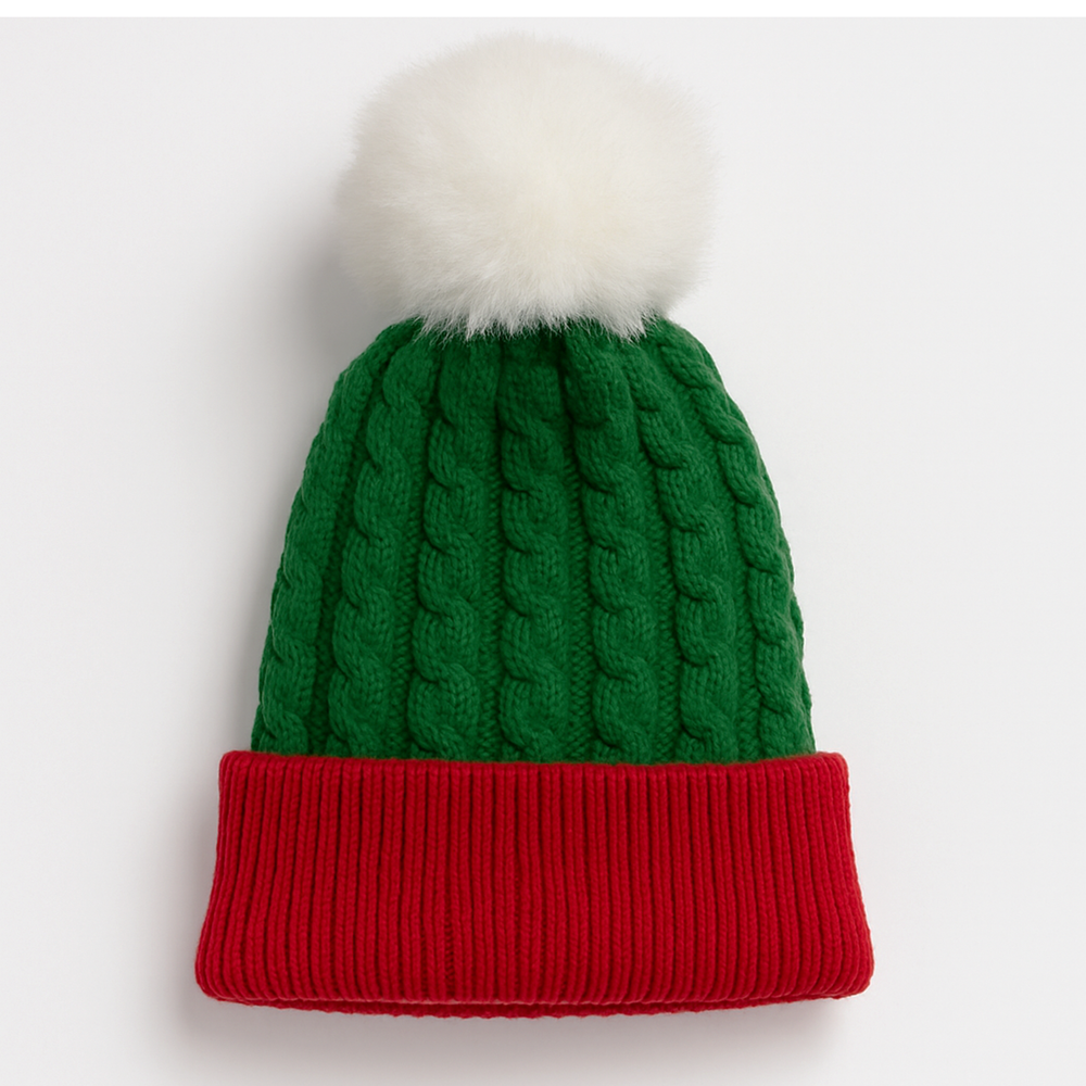 Kids - Knitted Red and Green Christmas Hat