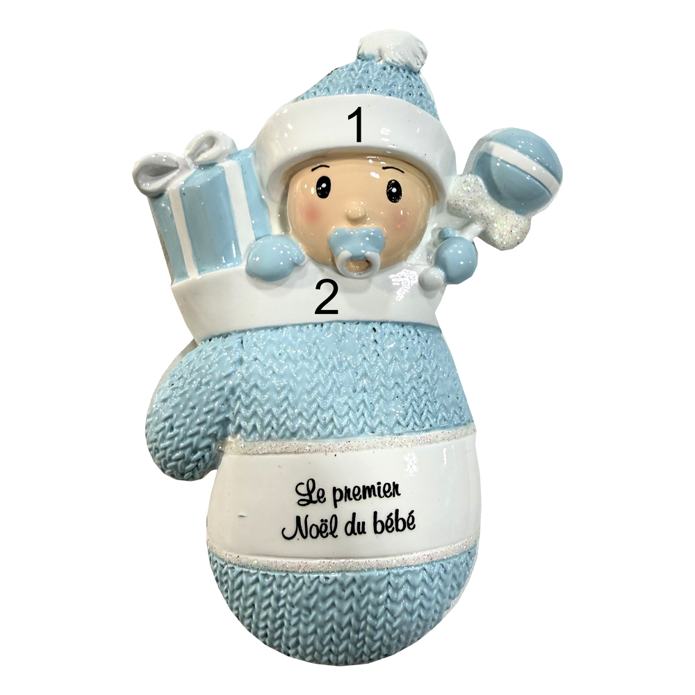 Bien au chaud pour Noël — Mitaines et bébé en bleu