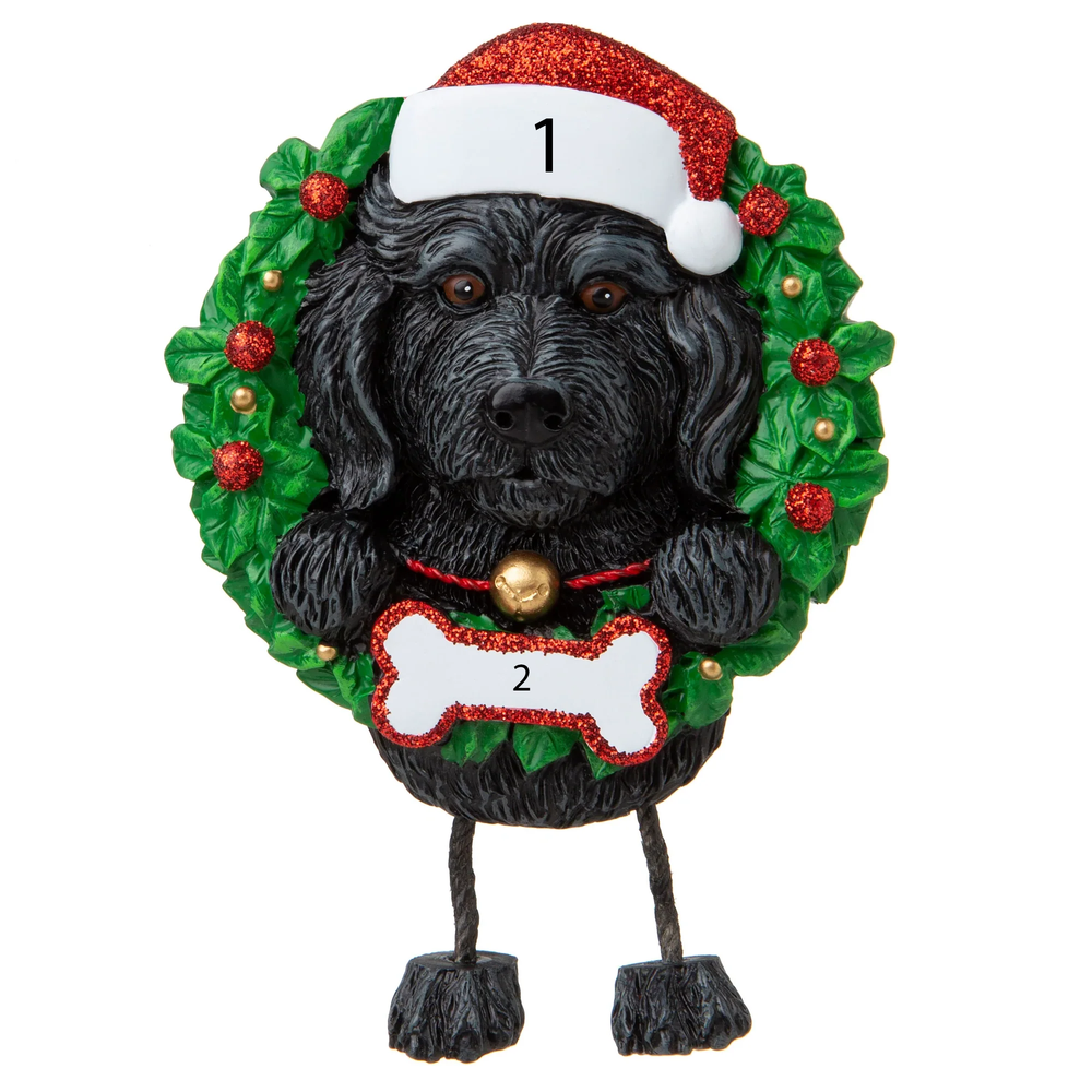 Black Labradoodle in a Wreath