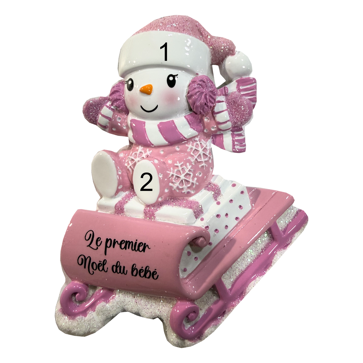 Première glissade, premiers flocons — Traîneau rose