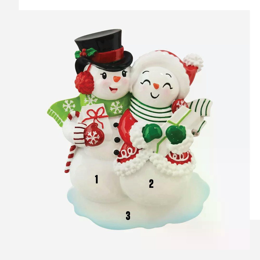 Snowman Couple Holding Presents