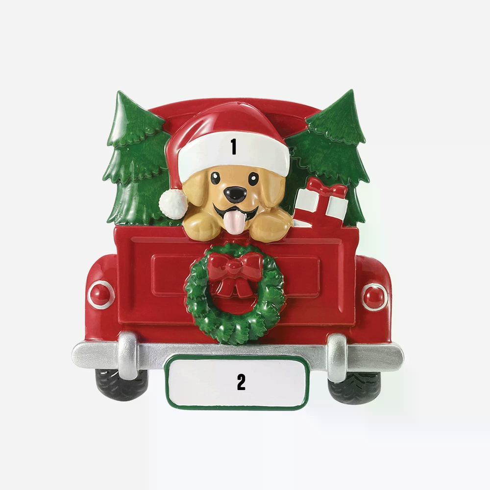 Puppy in a Red Truck