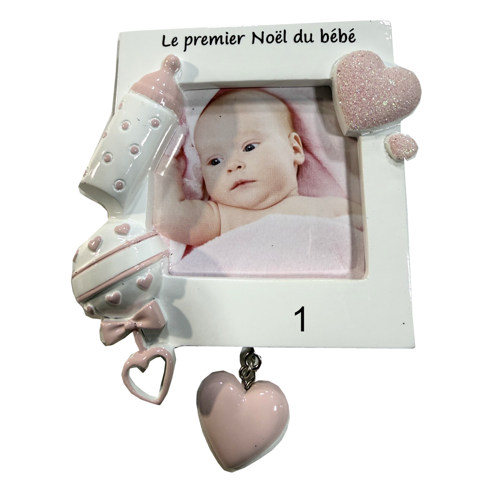 Son premier Noël en vedette — Cadre photo rose