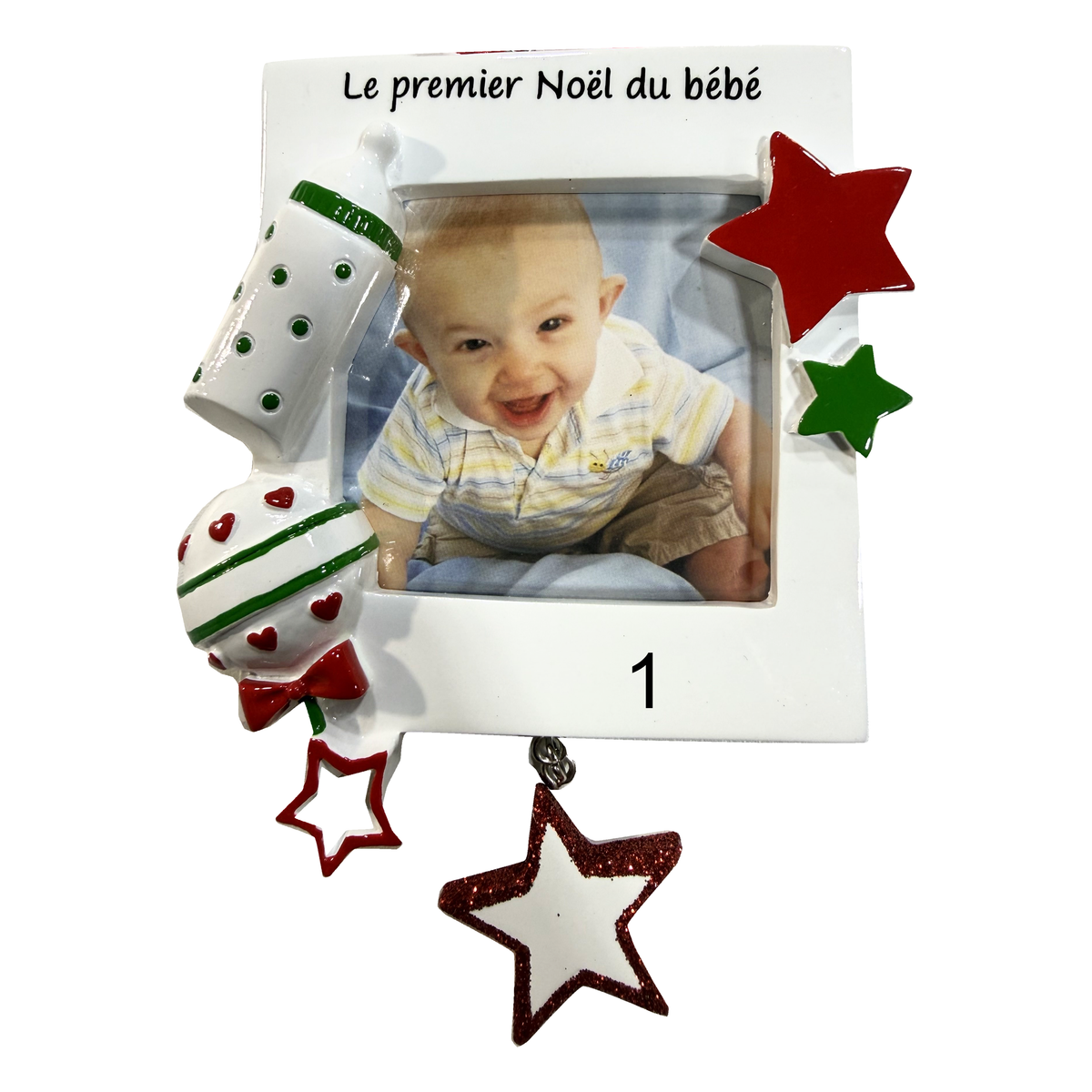 Son premier Noël en vedette — Cadre photo rouge et vert