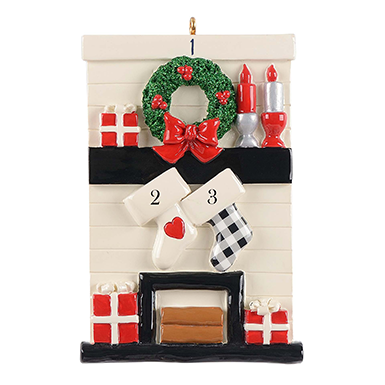 Two Stockings on a Mantle - With Hearts
