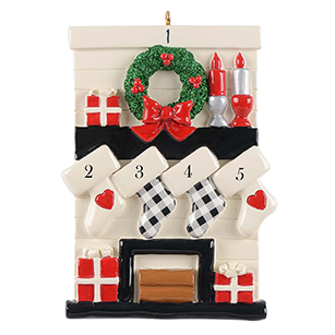 Four Stockings on a Mantle - with Hearts