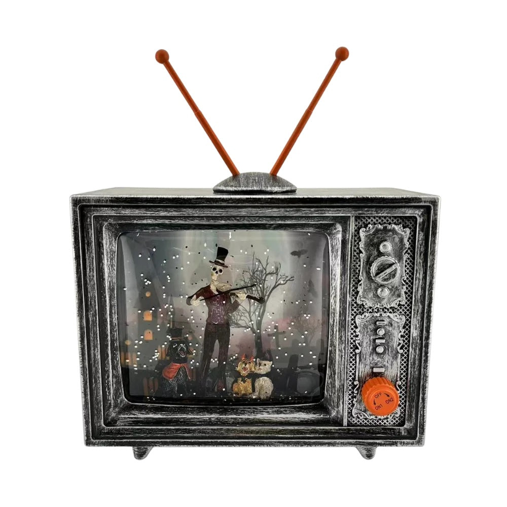 Skeletons on Channel Boo - Halloween TV Lantern