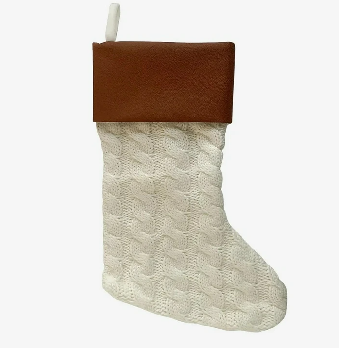 Knitted Stocking - White and Dark Brown