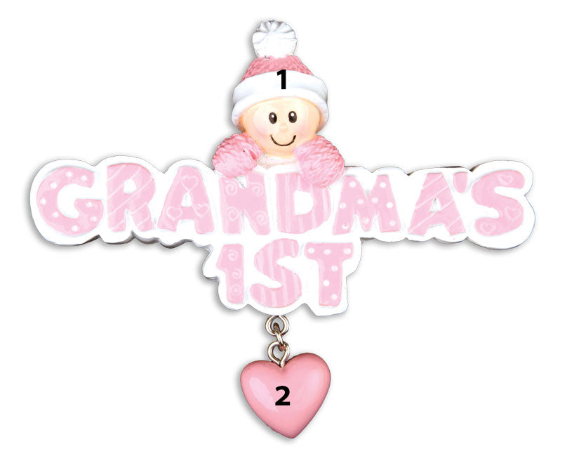 Baby Ornament, Pink Grandma's 1st Christmas with Heart (1726901256305)