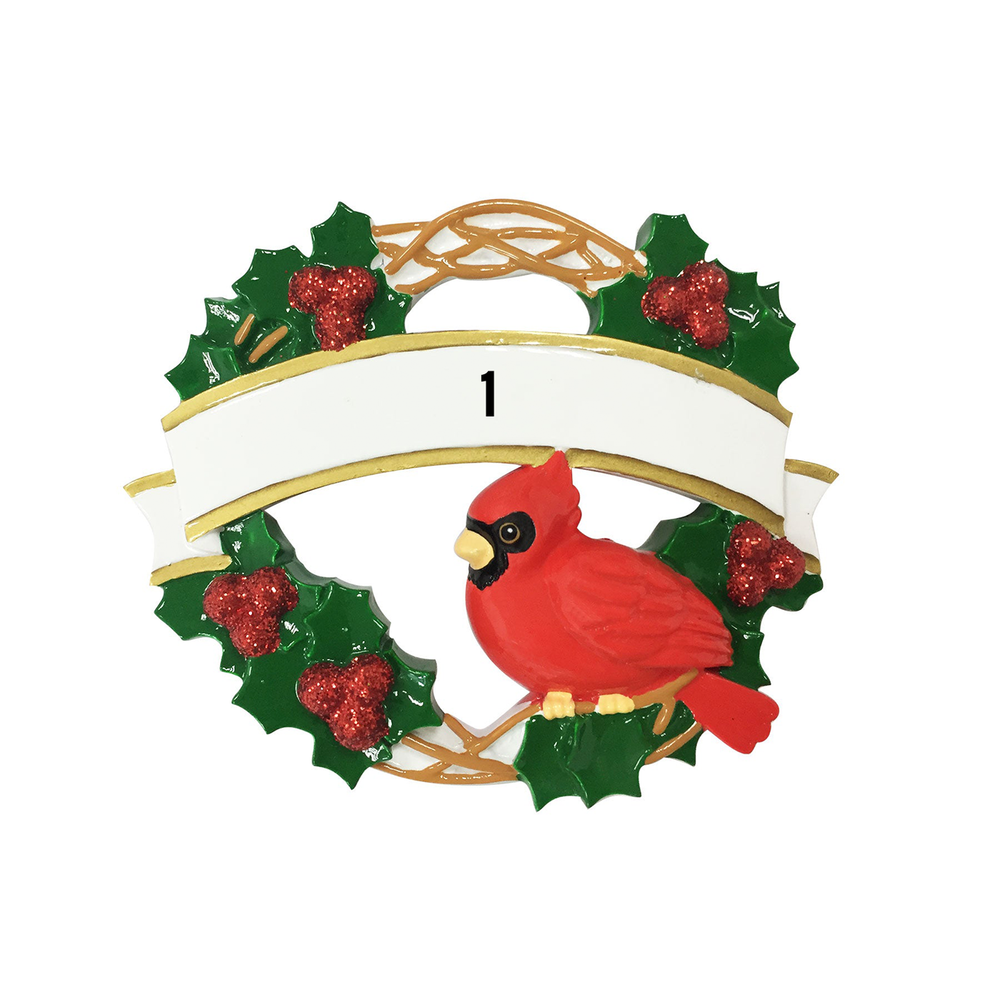 Cardinal with Christmas Wreath