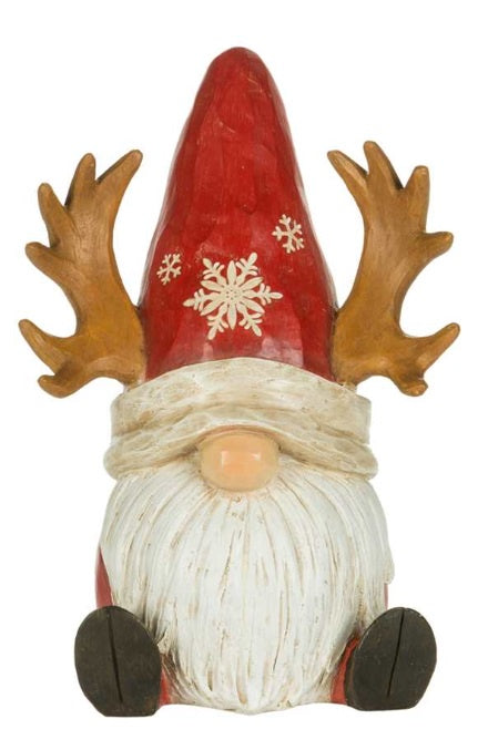 Santa Gnome with Antlers and Red Hat