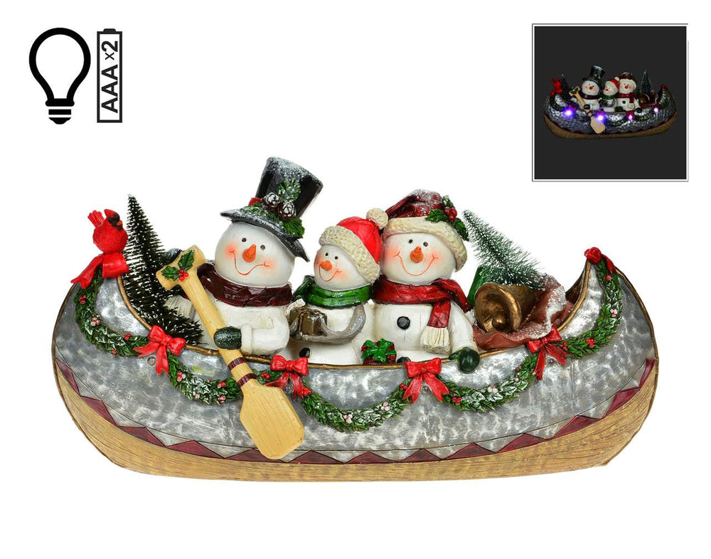 Snowman Family in a Canoe