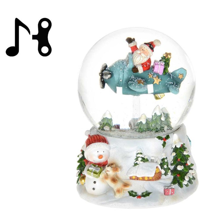 Santa Flying Airplane - Snow Globe