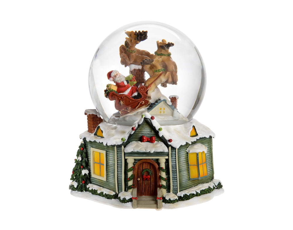 Santa Sleigh on Roof Musical Globe