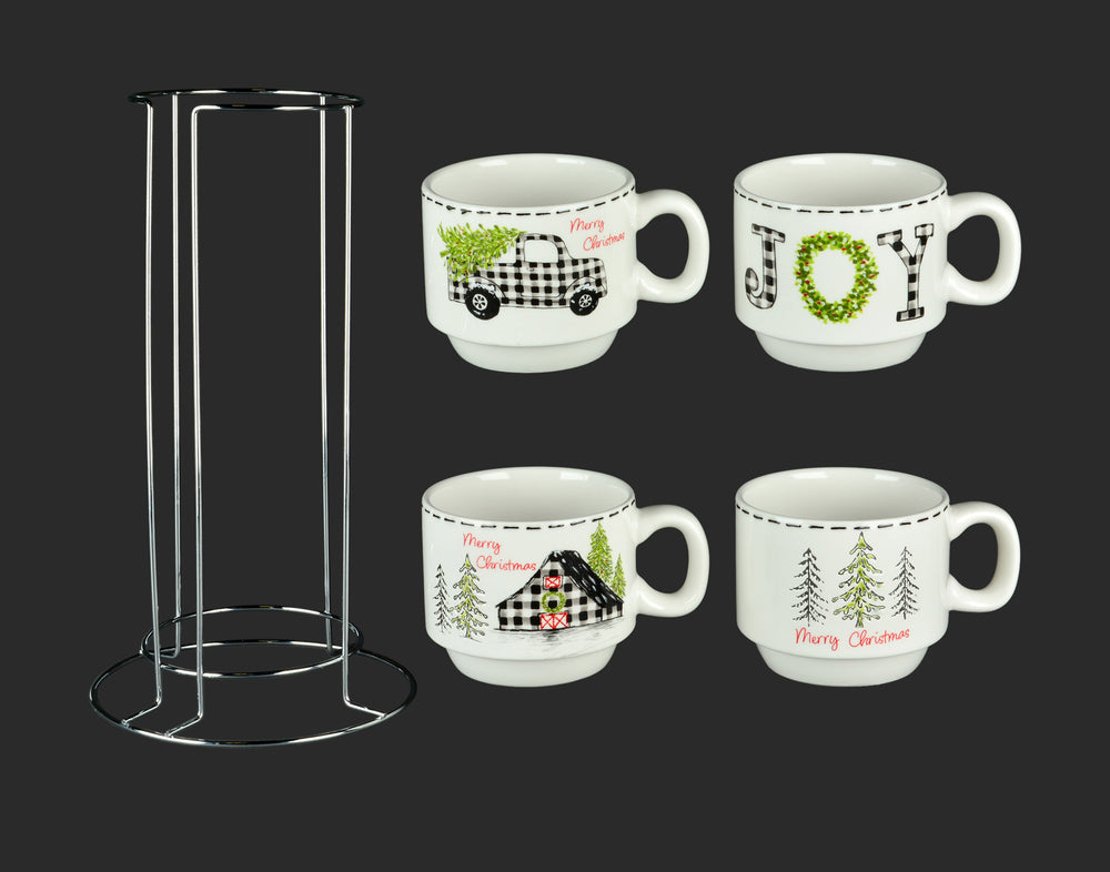 Mugs Set - Joy, Truck, Trees, Cabin