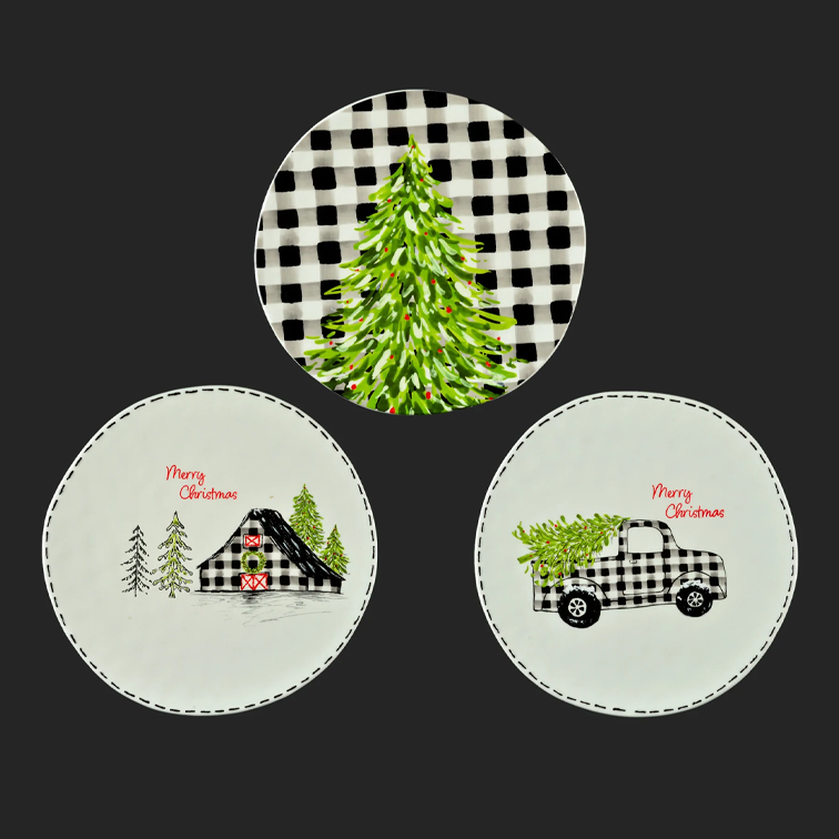 Plaid Barn Merry Christmas Plate/Tray