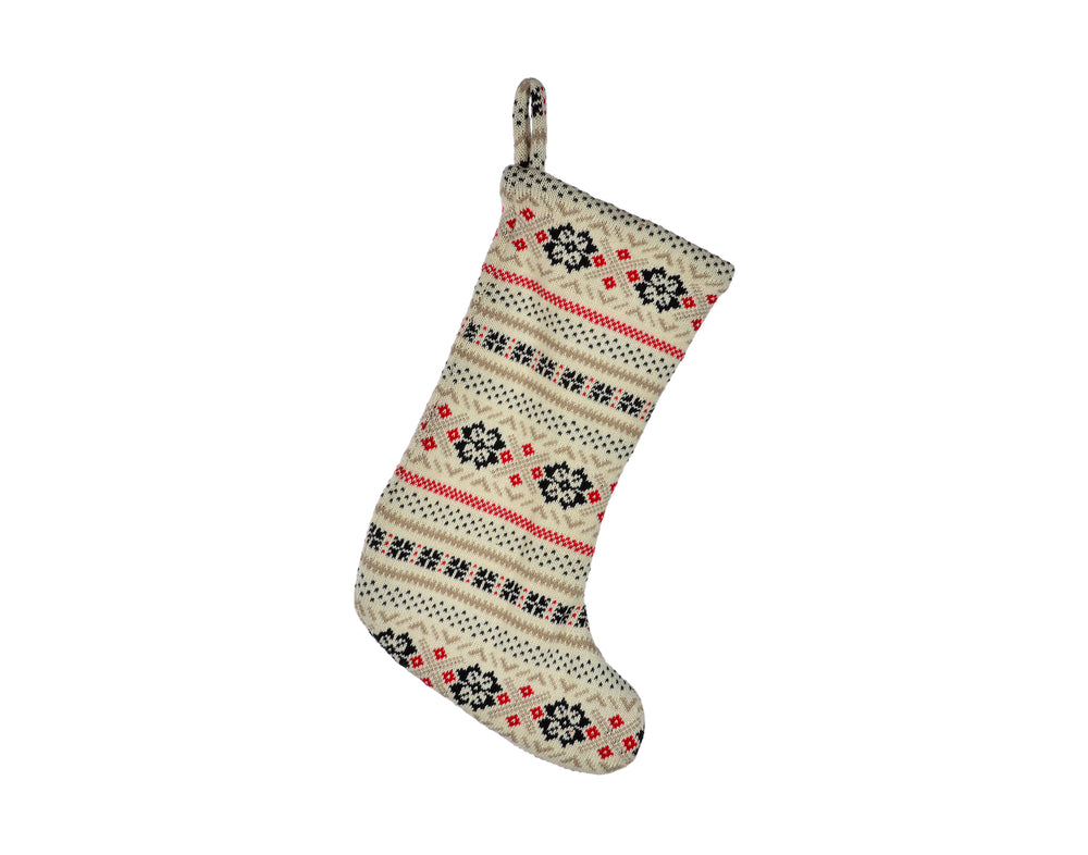 White Geometric Snowflake Knitted Stocking