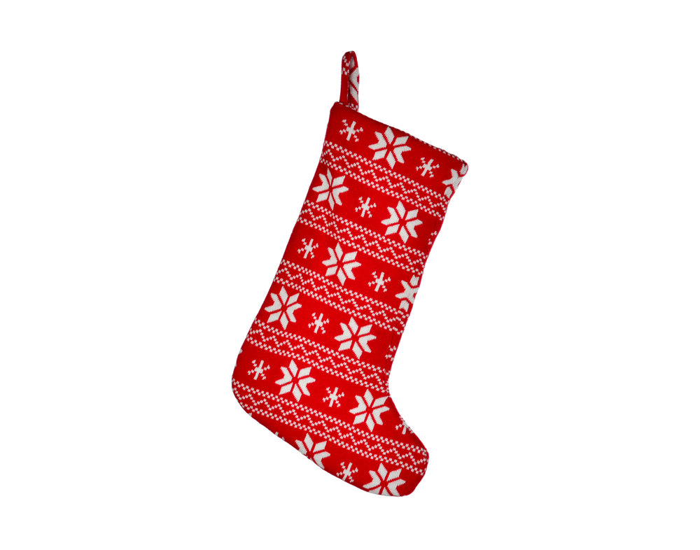 Red White Geometric Snowflake Knitted Stocking