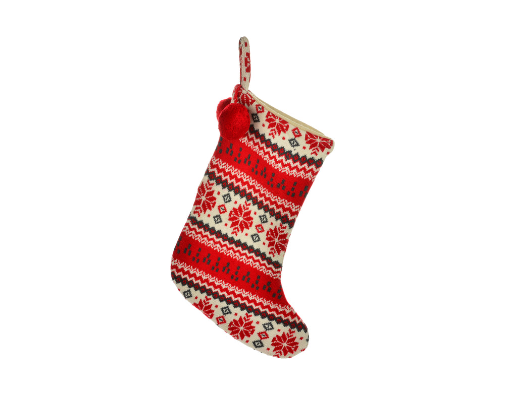 Snowflake PomPom Knitted  Stocking