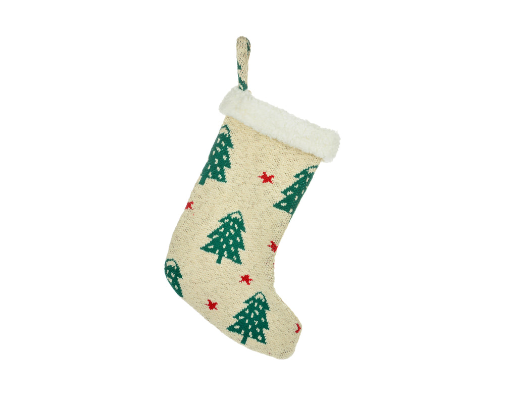 White Knitted Christmas Tree Stocking