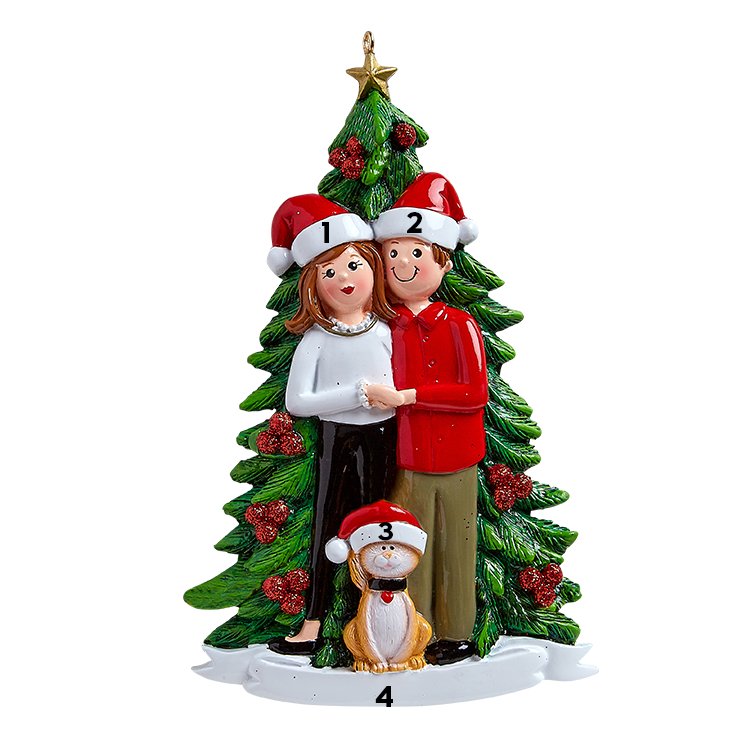 Couple and Cat with Christmas Hats
